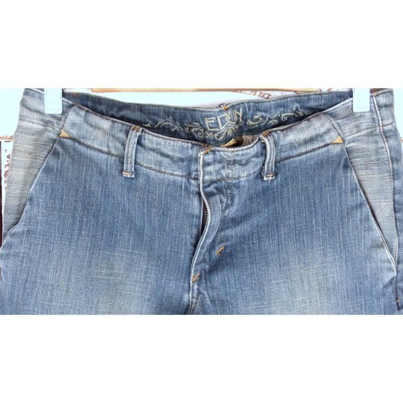 90s faded blue boot cut with slight flare low rise stretch denim jeans - Picture 3 of 5